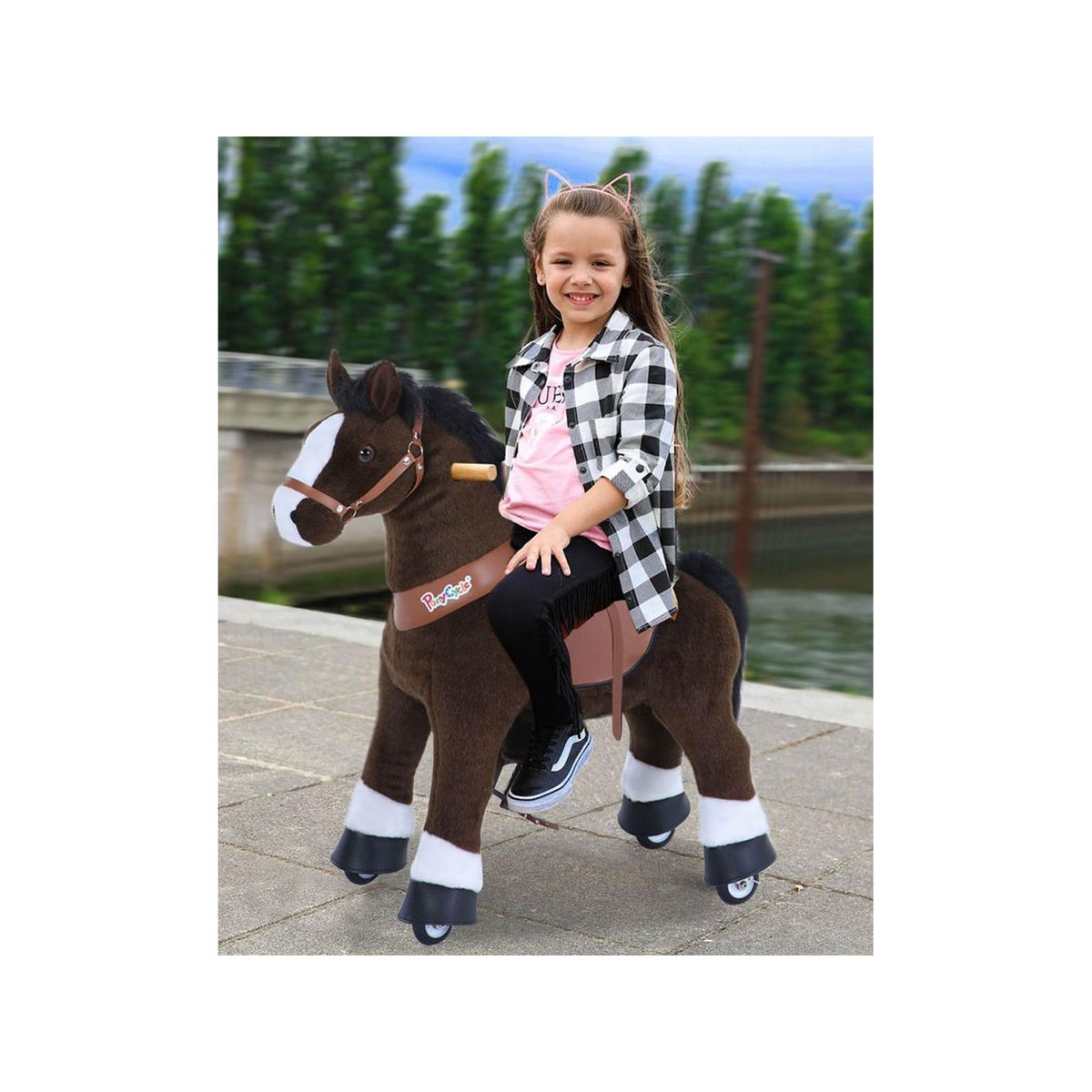 Ponycycle Cheval marron chocolat avec sabot blanc, frein et son à monter Age 3-5 ans couleur unique, PONYCYCLE