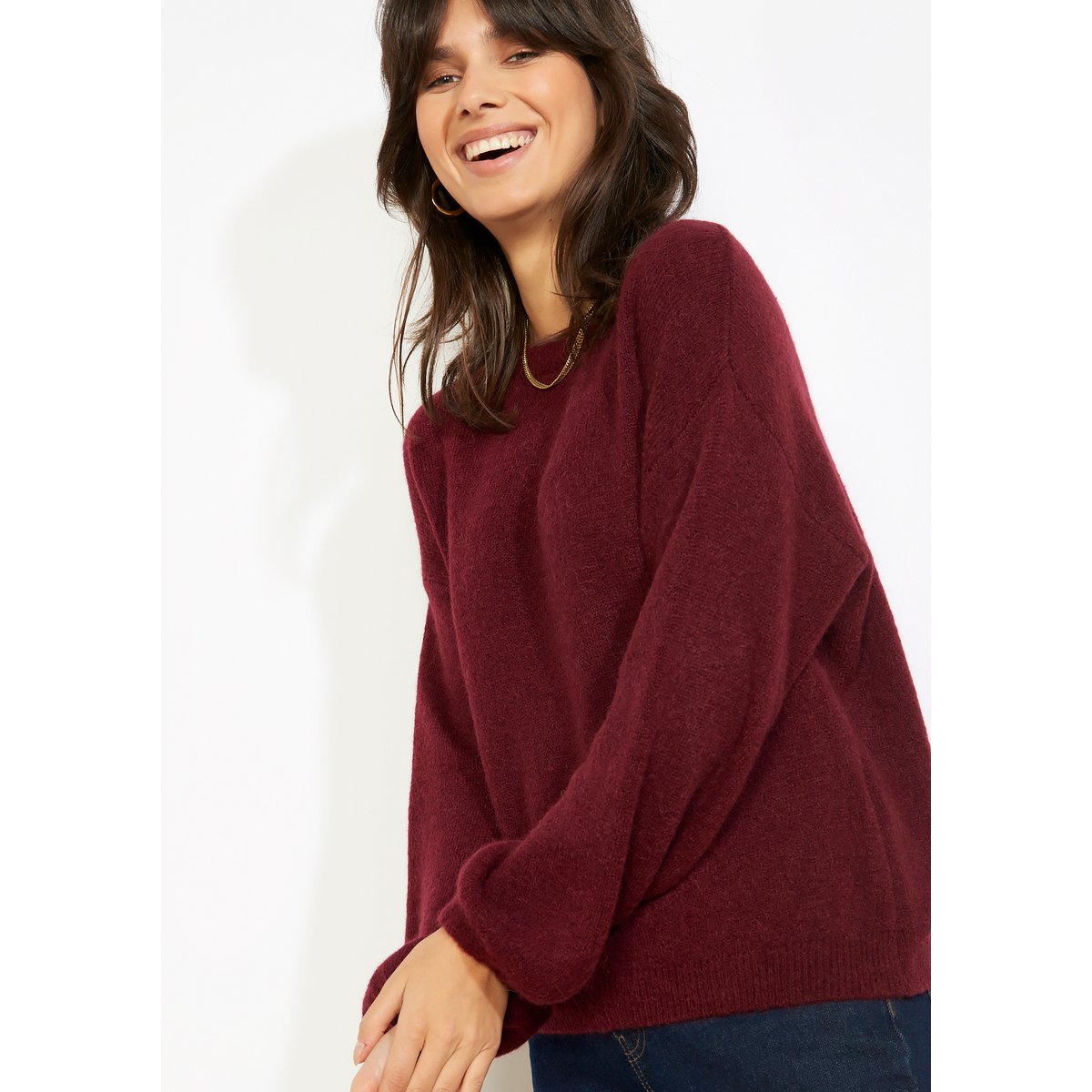 Pull manches bouffantes aubergine, LOLALIZA