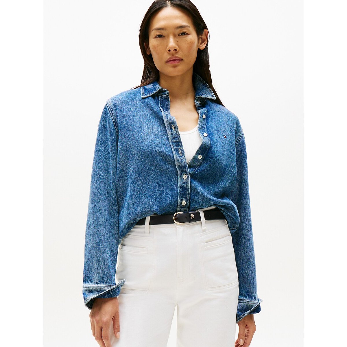 Lyocell Denim Shirt with Long Sleeves denim blue, TOMMY HILFIGER