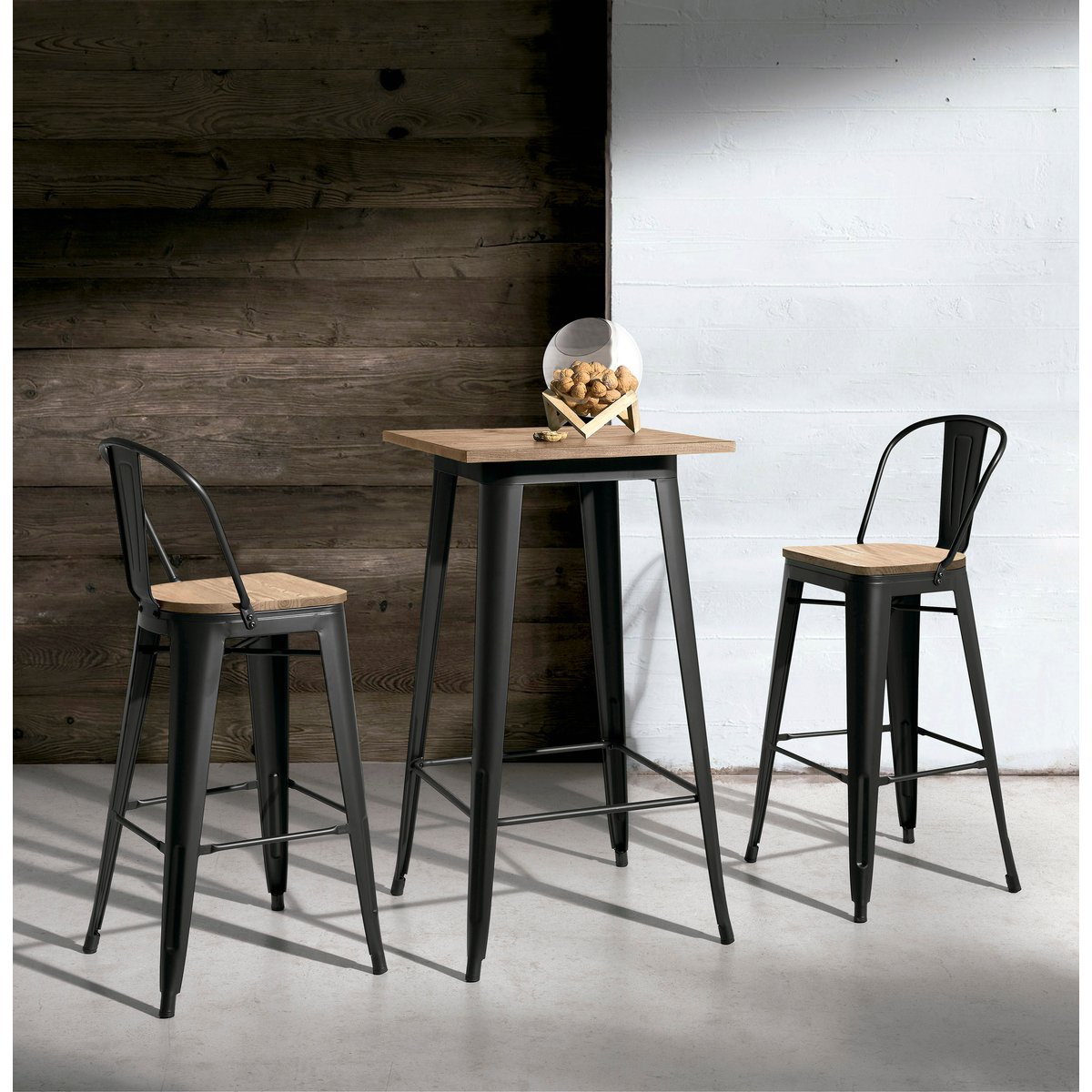 Table haute en métal et BOIS, MEET graphite-chêne, HISPANOHOGAR