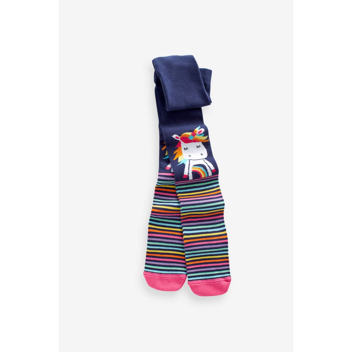 Collants en coton à motif licorne, 3 paires rose et bleu marine, NEXT