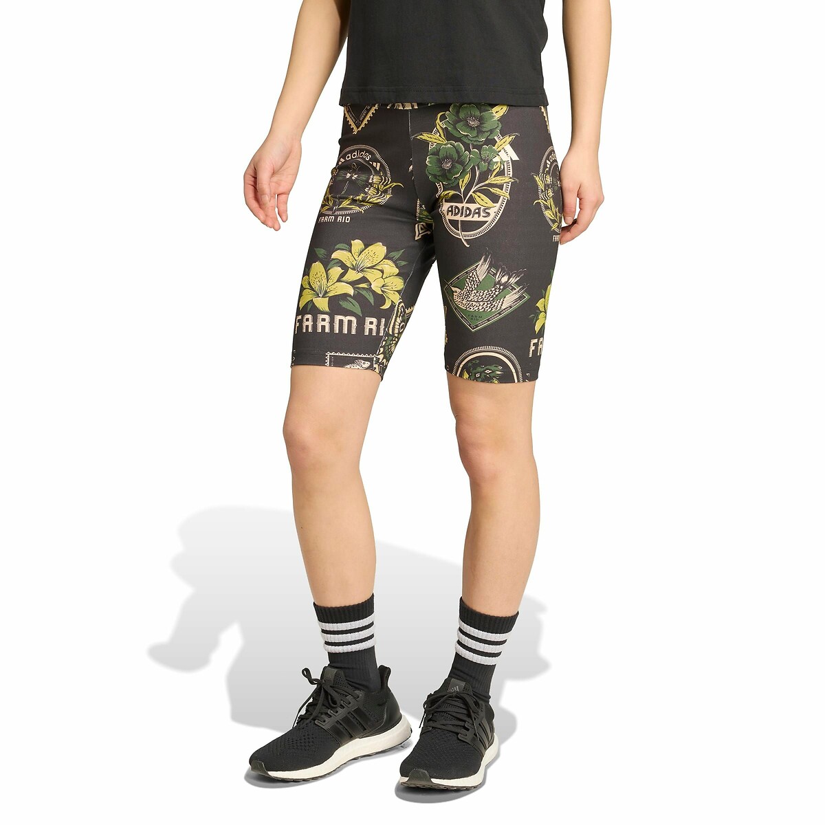 Short cycliste imprimé FARM RIO imprimé noir, ADIDAS SPORTSWEAR