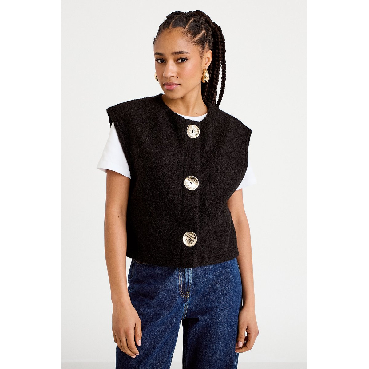 Gilet sans manches effet polaire noir, CACHE CACHE