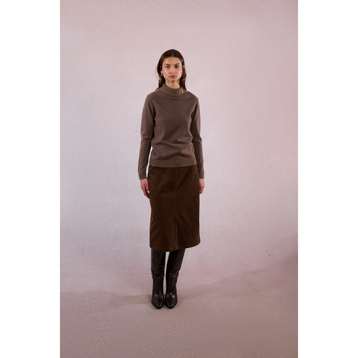 Buttoned Turtleneck Jumper khaki, MOLLY BRACKEN