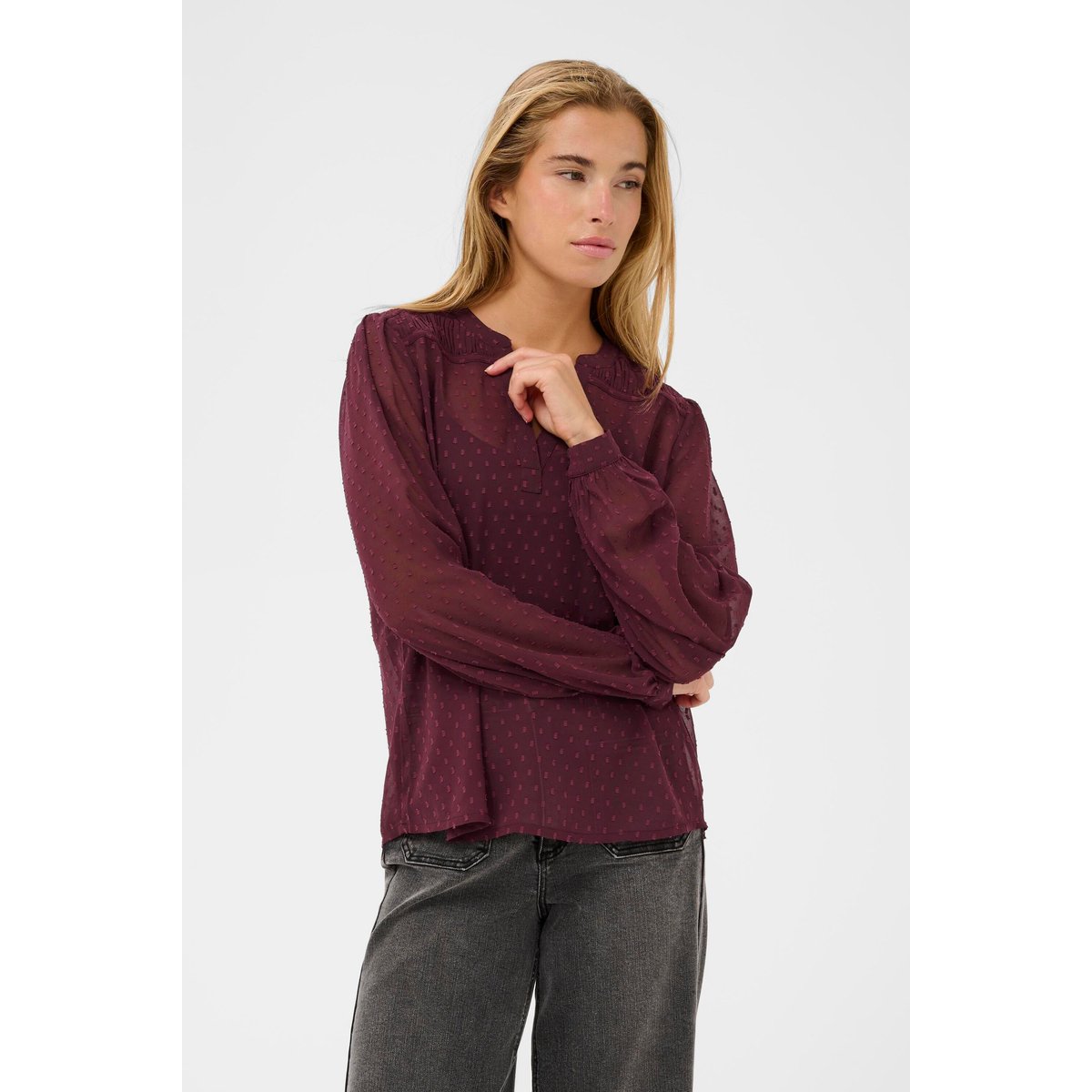 Blouse à manches longues bordeaux, KAFFE