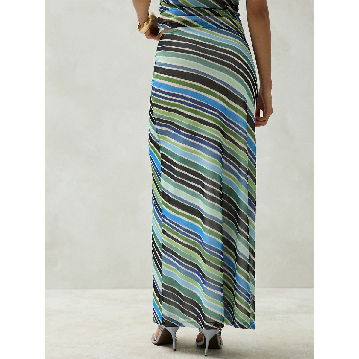 Jupe longue en tulle rayure bleu/vert, NEXT