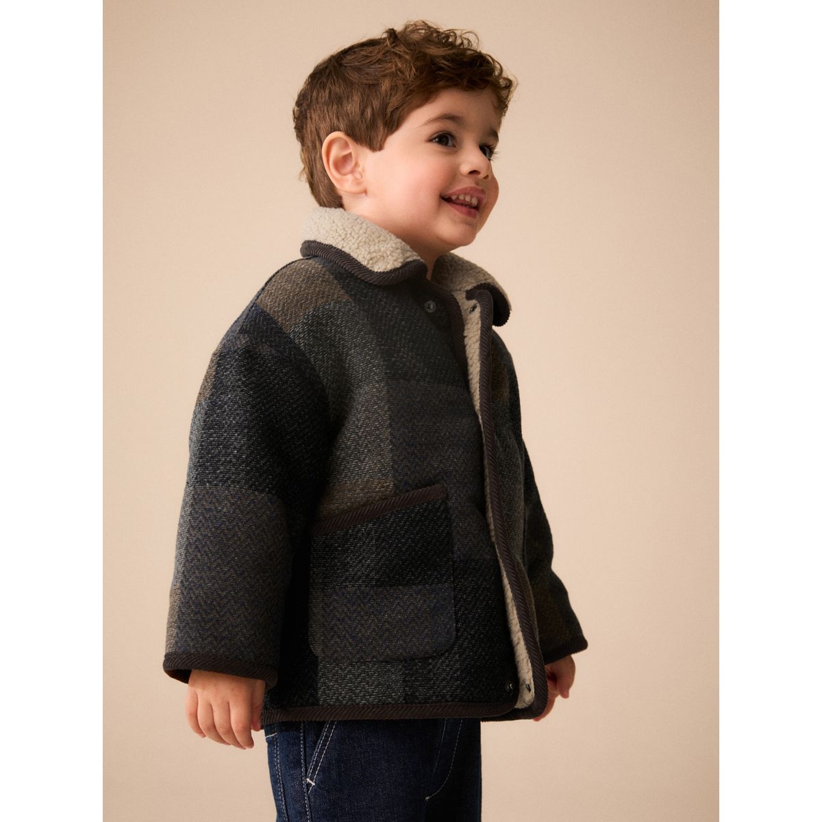 Veste à col imitation peau de mouton vérification multiple, NEXT