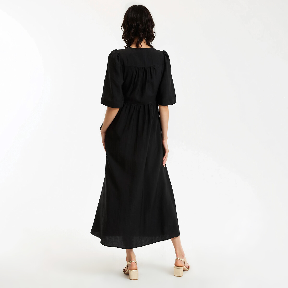 Abito lungo a portafoglio maniche corte nero , LA REDOUTE COLLECTIONS