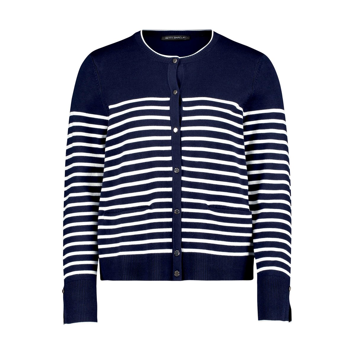 Cardigan en maille basique à rayures patch dark blue/cream, BETTY BARCLAY