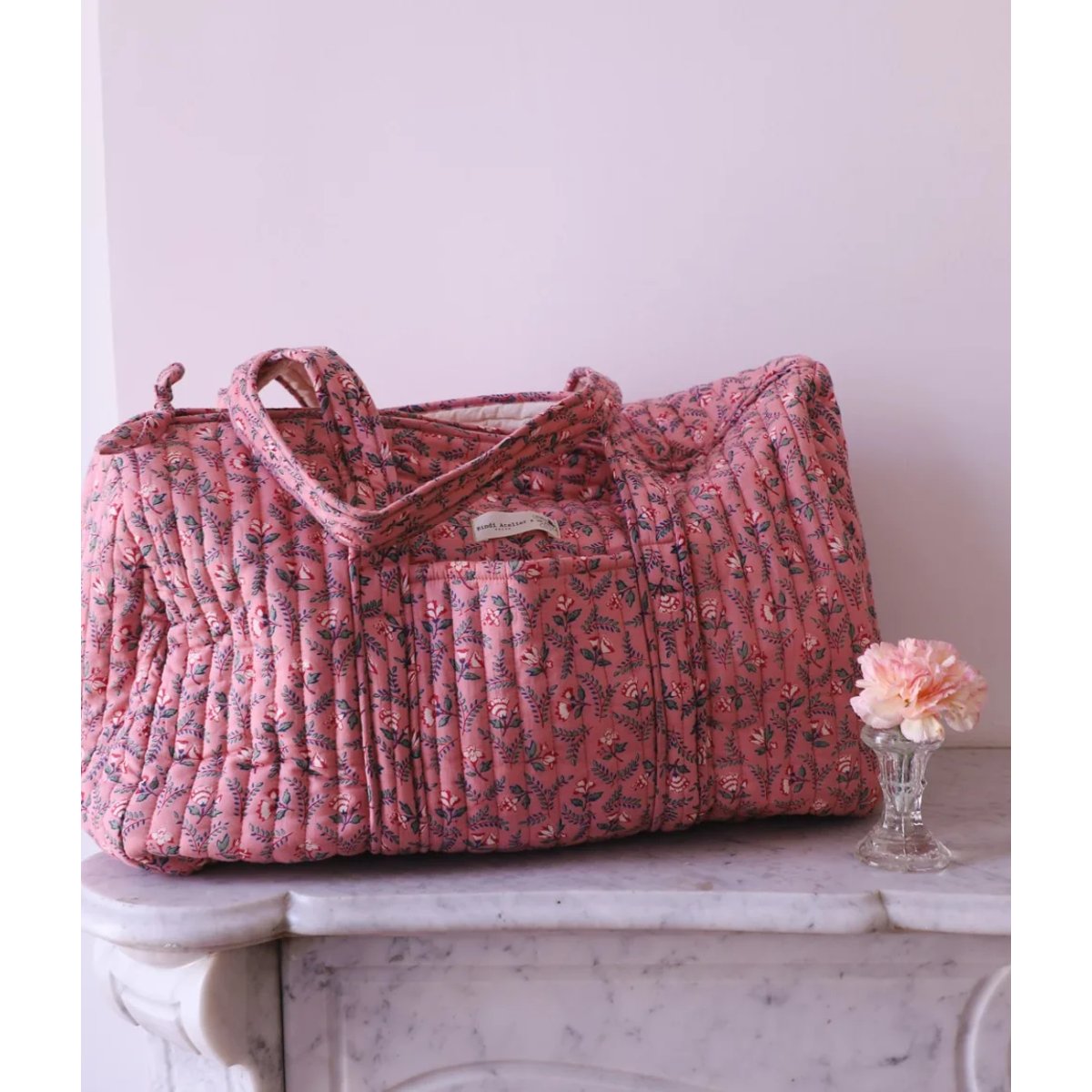 Sac weekend Toile de Jouy depuis 1760 - Flora rose blush, BINDI ATELIER