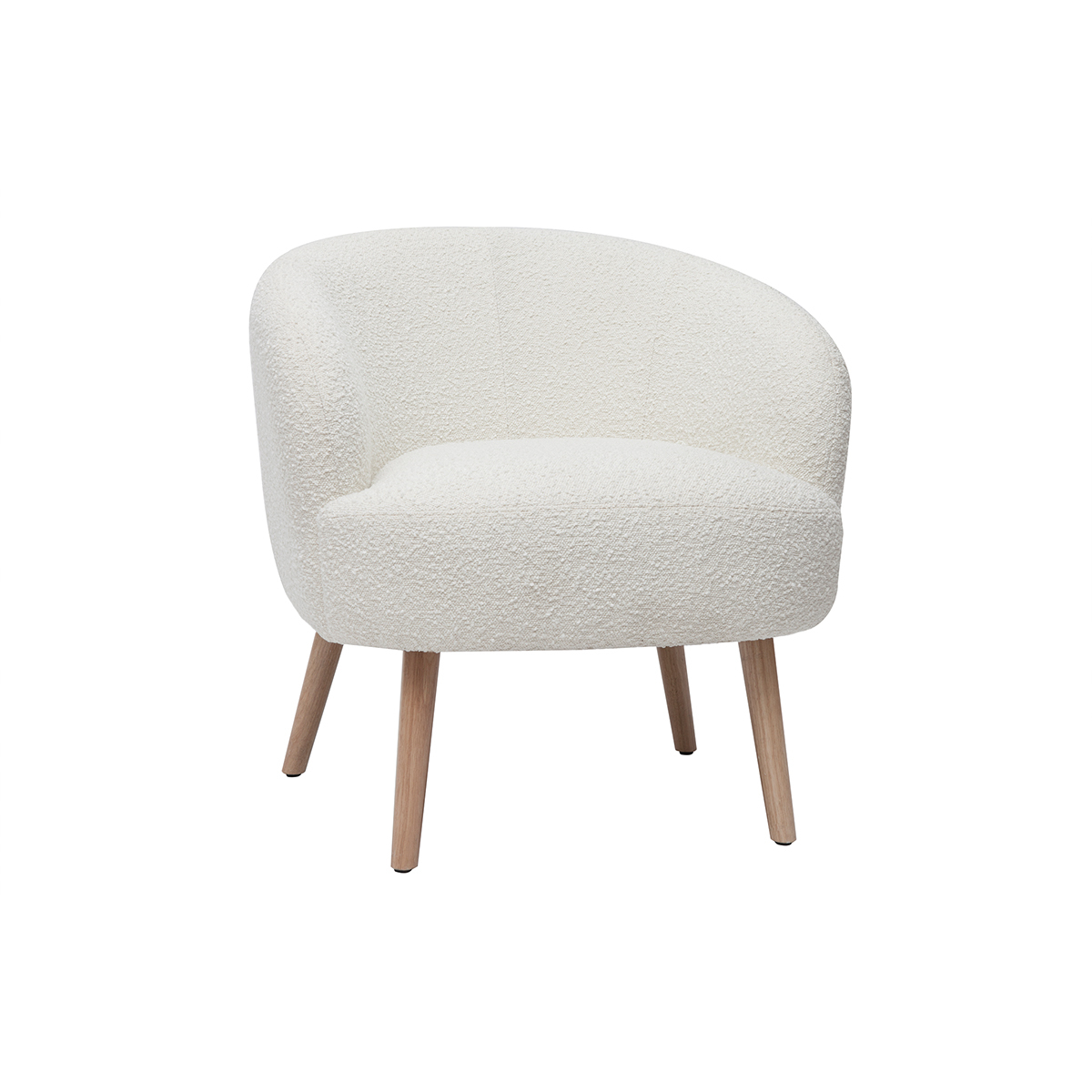Fauteuil scandinave en tissu effet laine bouclée blanc cassé et bois clair MAGGIE blanc, MILIBOO