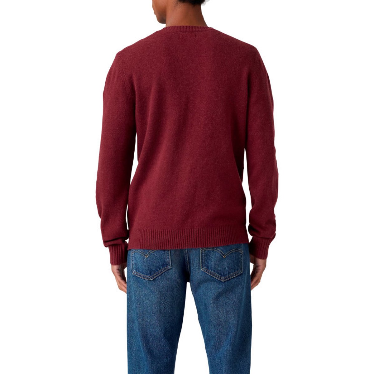 Pull en laine mélangée bordeaux à coupe droite pourvu d'un col rond rouge foncé, LEVI'S