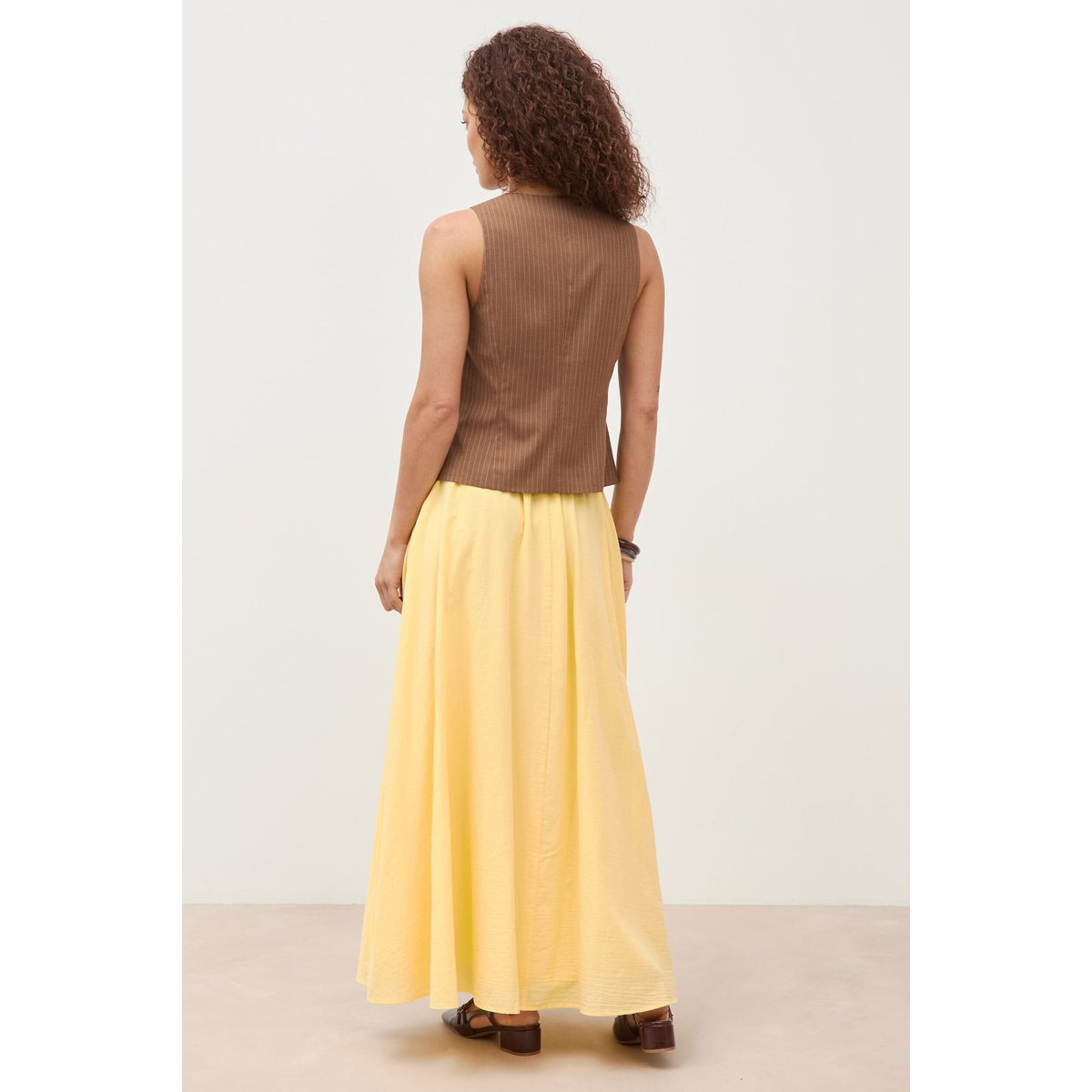 Gilet sans manches col rond doublé marron, BONOBO