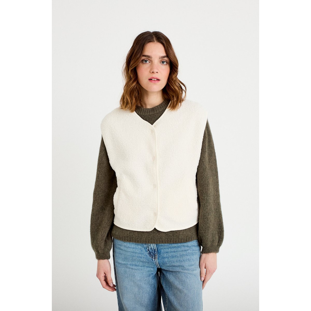 Gilet  sans manches effet polaire ecru, CACHE CACHE