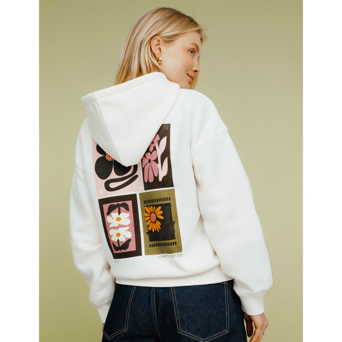 Sweat à capuche imprimé devant / dos blanc écru, BZB
