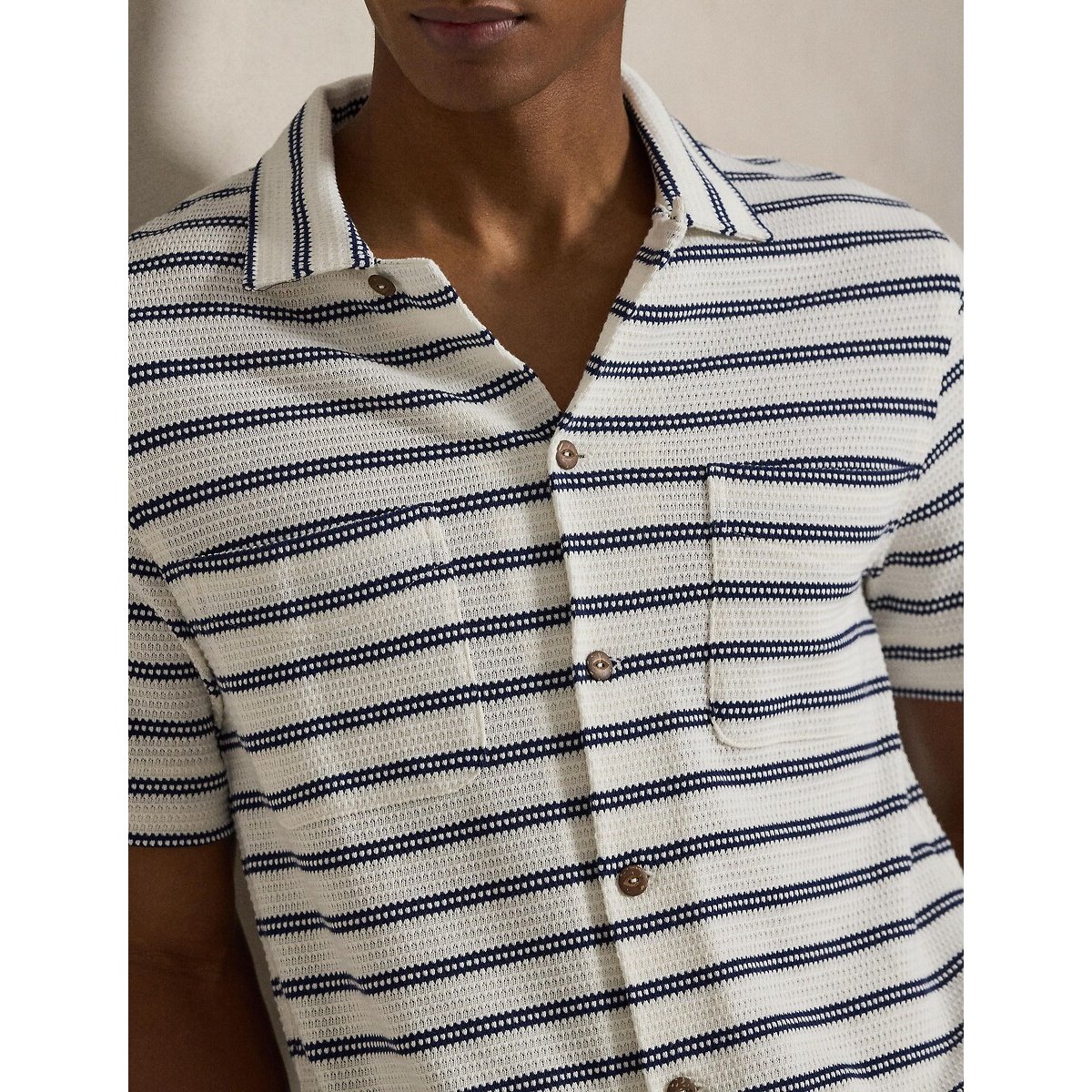 Chemisette droite à rayures rayé bleu marine, POLO RALPH LAUREN
