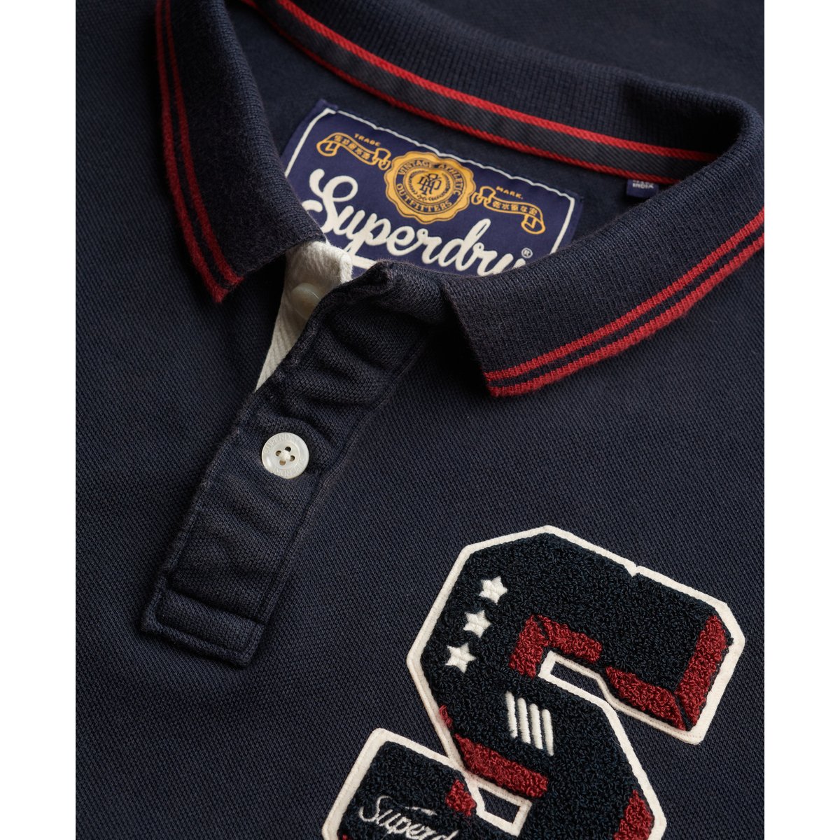 Polo Vintage Athletic Patch bleu marine éclipse, SUPERDRY