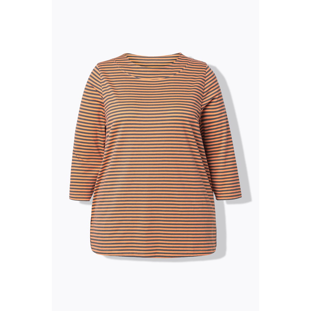 T-shirt rayé, col ras du cou et manches 3/4 orange fluo, ULLA POPKEN