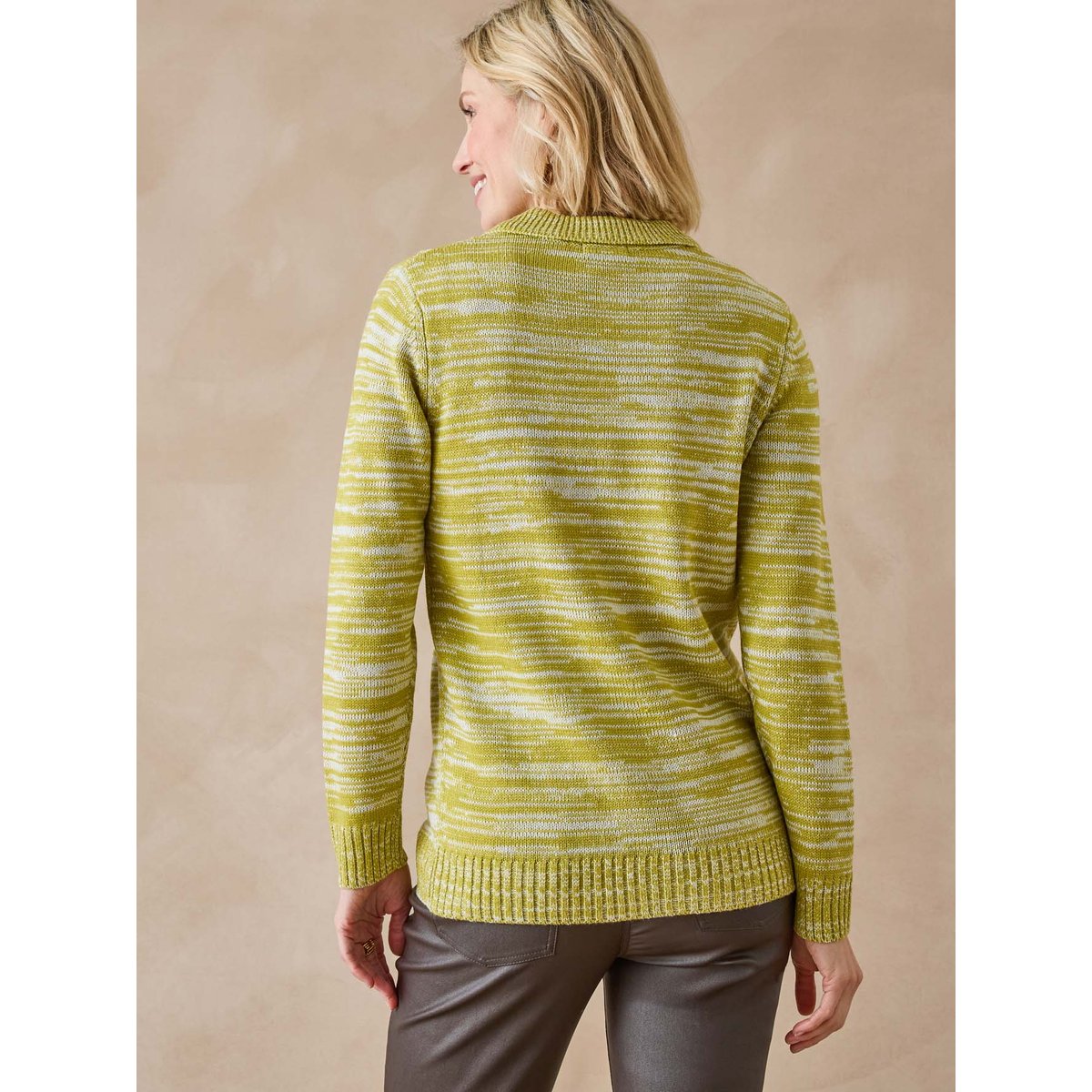 Pull polo avec torsades chiné vert, DAXON