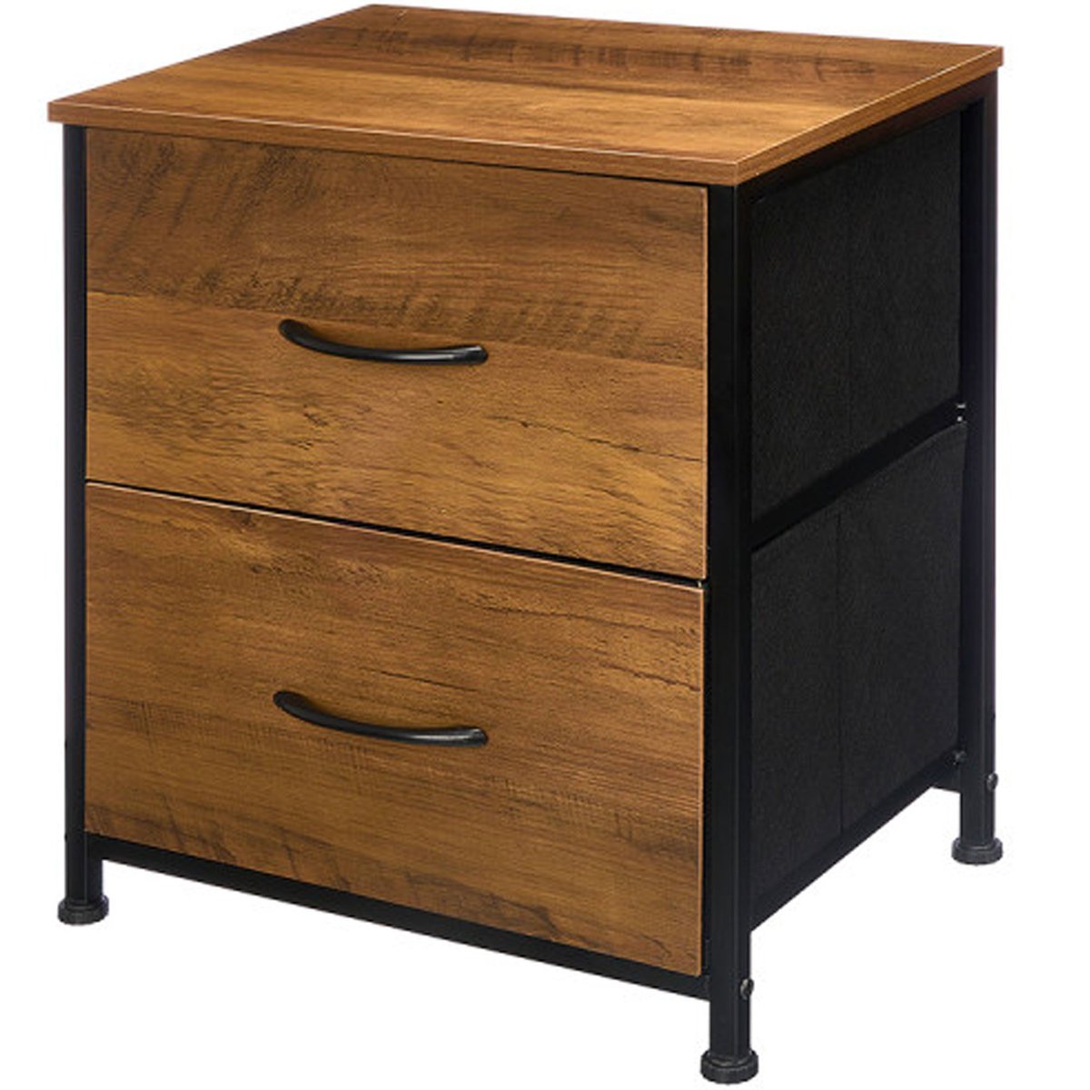 Table de chevet noir et bois 2 tiroirs 40x29.5x49cm noir, WADIGA