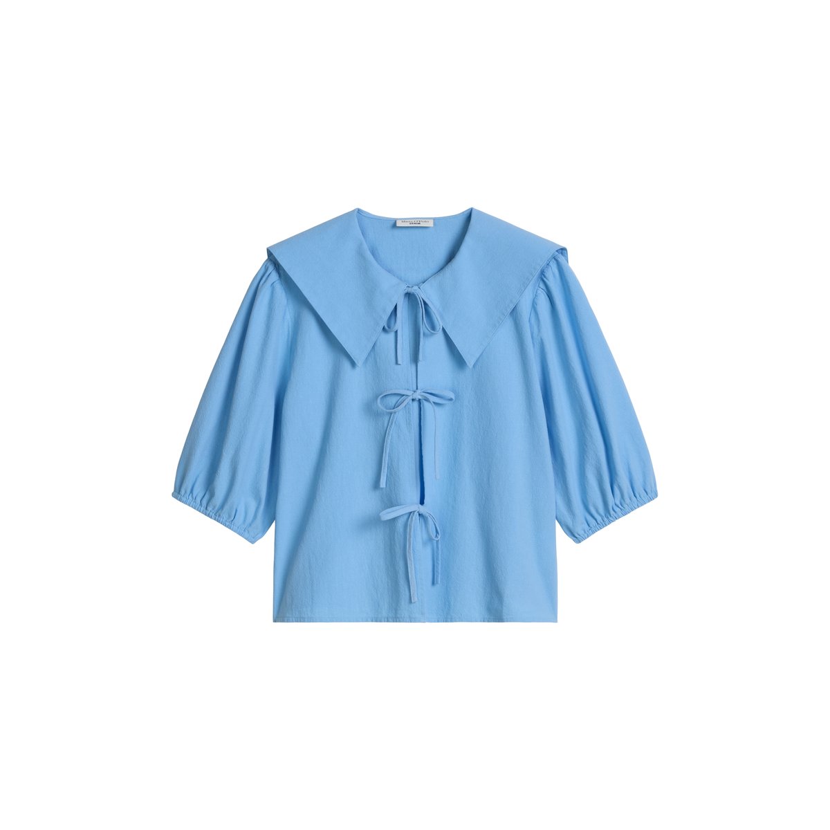 Blouse de marin à manches courtes Crinkle regular en coton bio léger bleu moyen, MARC O’POLO DENIM
