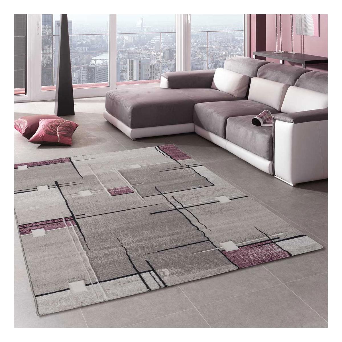 Tapis chambre tissé motif abstrait NOVA pourpre, UN AMOUR DE TAPIS