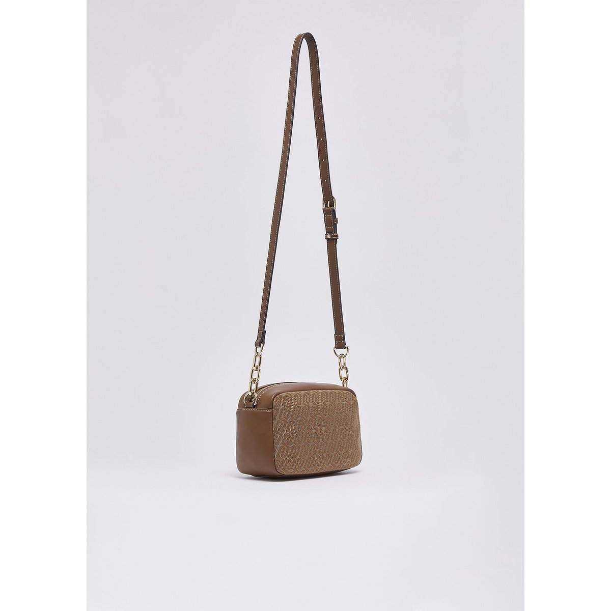 Sac bandoulière moyen en jacquard beige, LIU JO