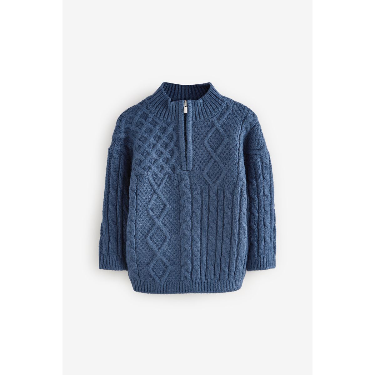 Pull à col zippé en maille torsadée bleu marine, NEXT