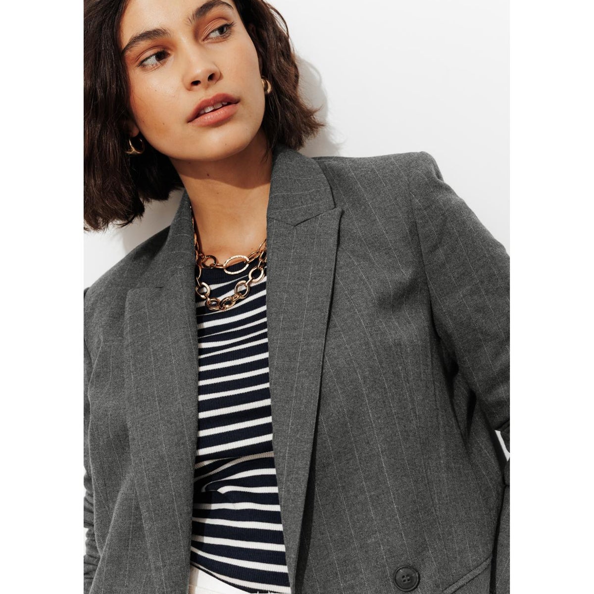 Veste de tailleur rayée gris, PROMOD