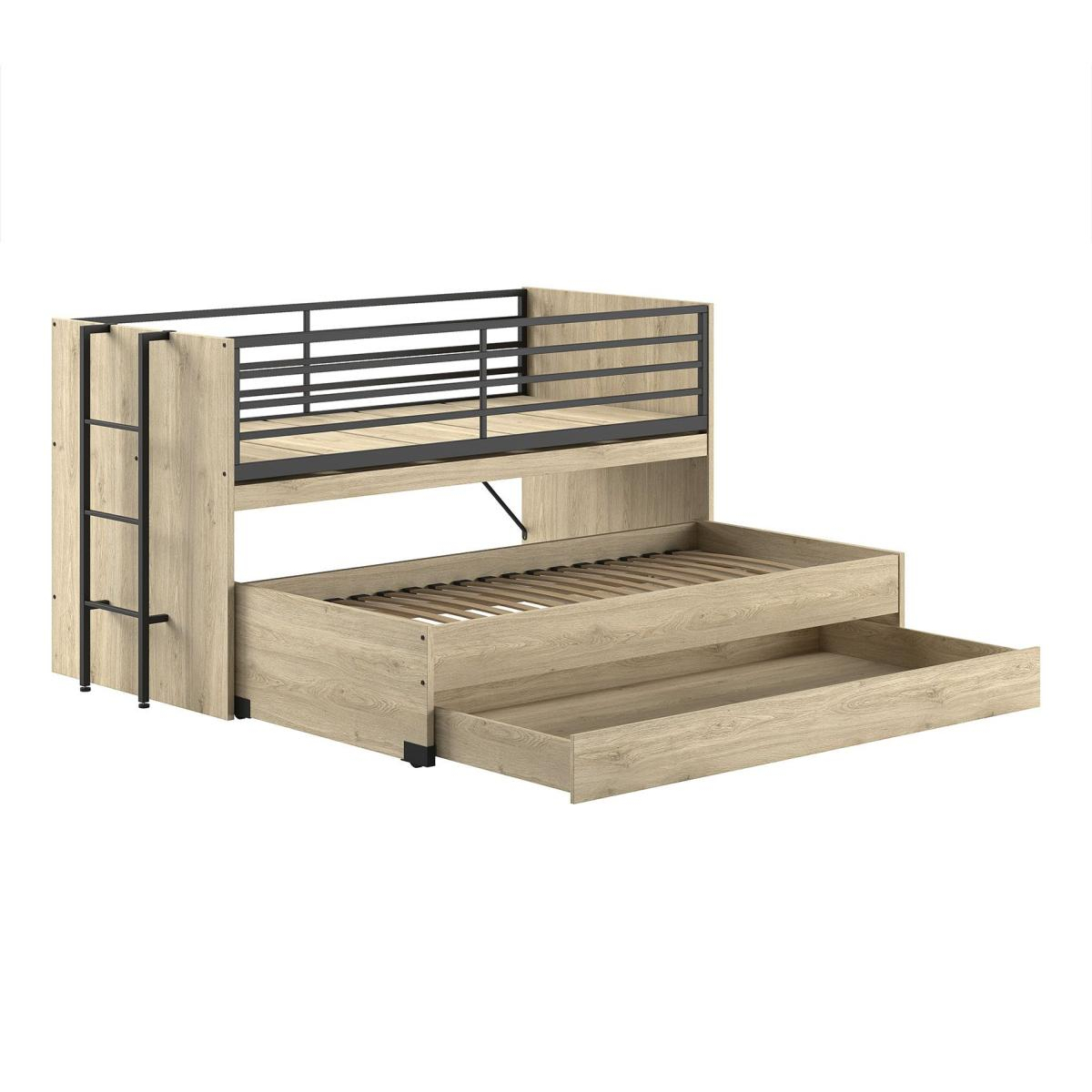 Lit mi-haut 90x200 sam avec gigogne marron, VIPACK