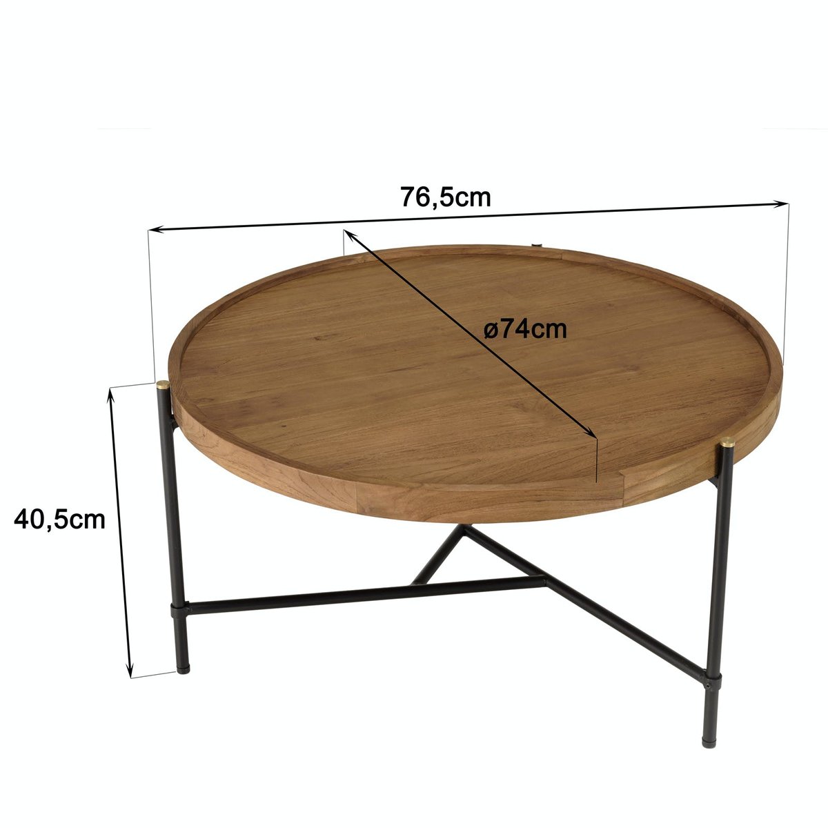 Table basse ronde plateau teck recyclé avec rebord 76,5 cm SWING bois naturel, PIER IMPORT