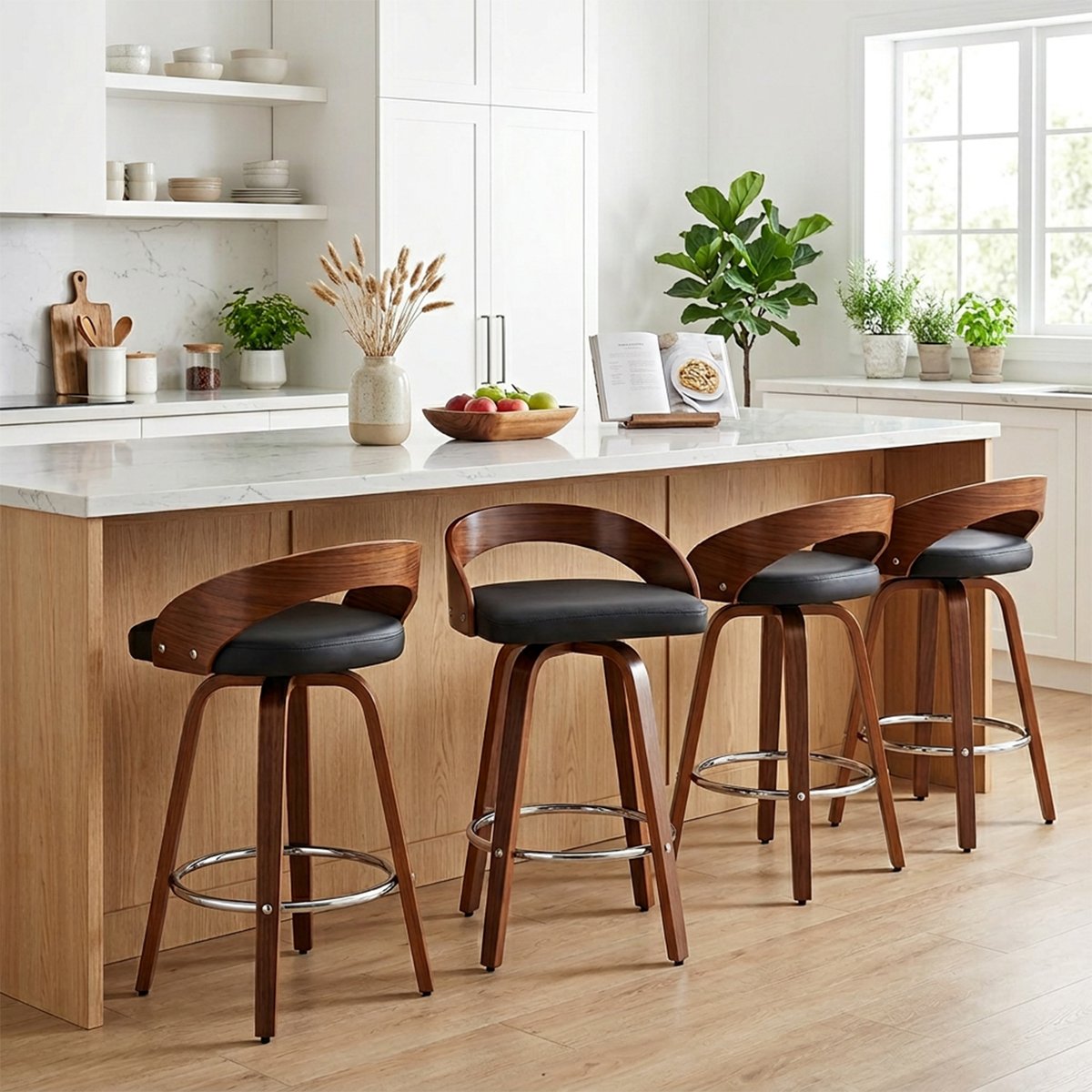 Lot de 4 tabourets de bar vintage pivotants, BORCHIA noir, MEUBLES COSY