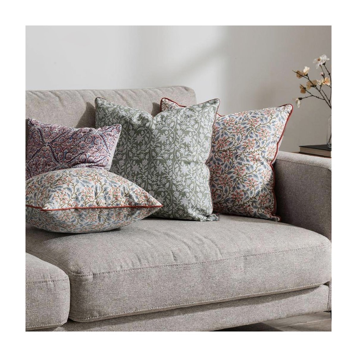 Housse de coussin Mogra blanc, kaki, ARCHIV