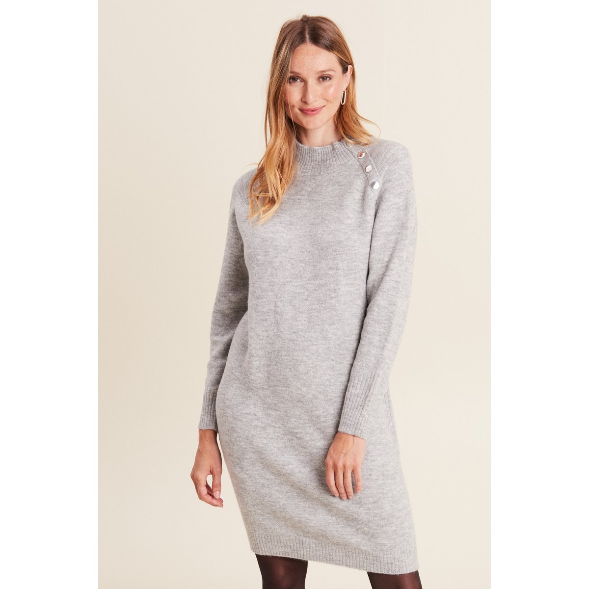 Robe pull droite col montant gris clair, BREAL