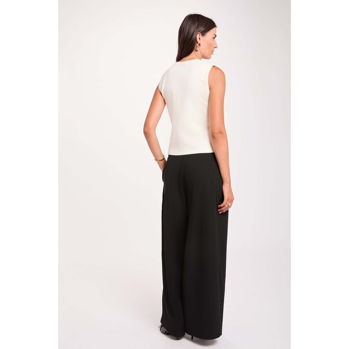 Pantalon taille haute large noir, MORGAN