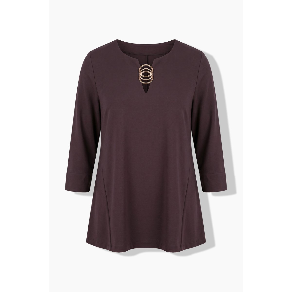 T-shirt point de Rome, anneaux fantaisie acajou, ULLA POPKEN