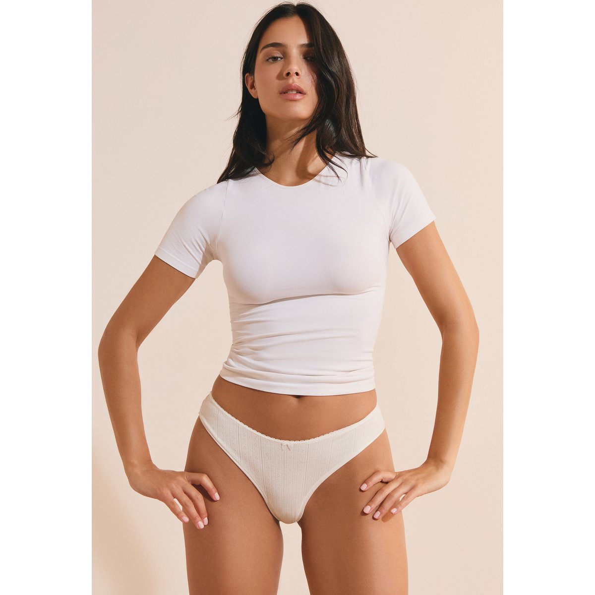 Tanga en coton COFFEE MOOD ecru, ETAM