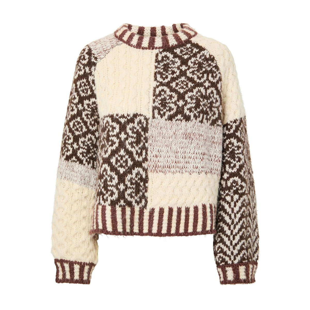 Pull manches longues, motif patchwork imprimé multicolore, PIECES