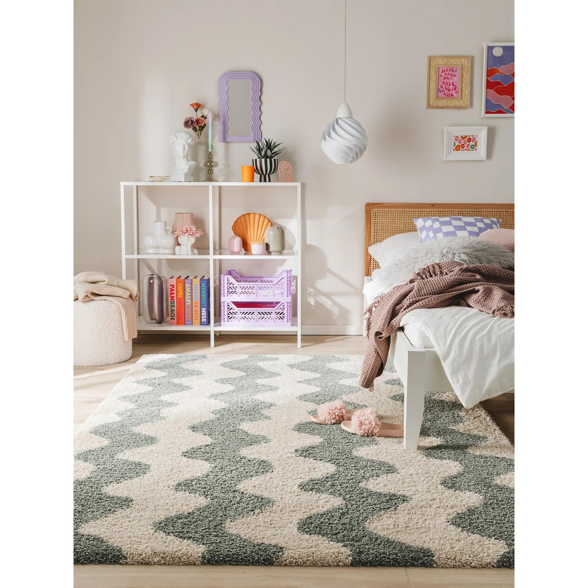 Tapis à poils longs LOUISE vert, BENUTA 