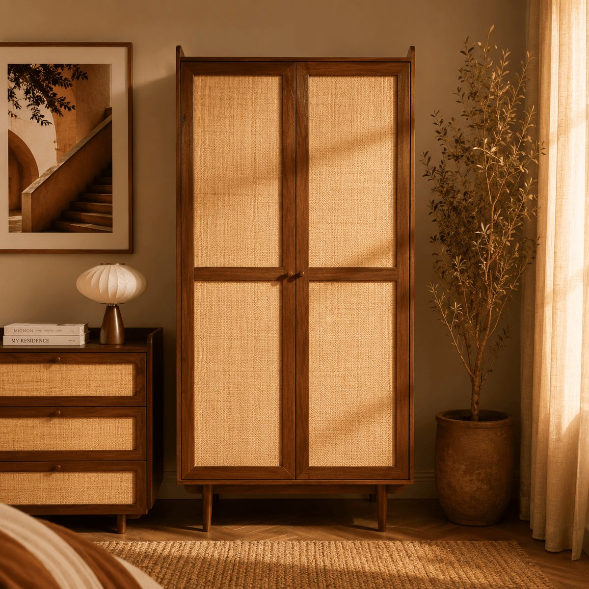 Armoire 2 portes en cannage LEON noyer, SORELH