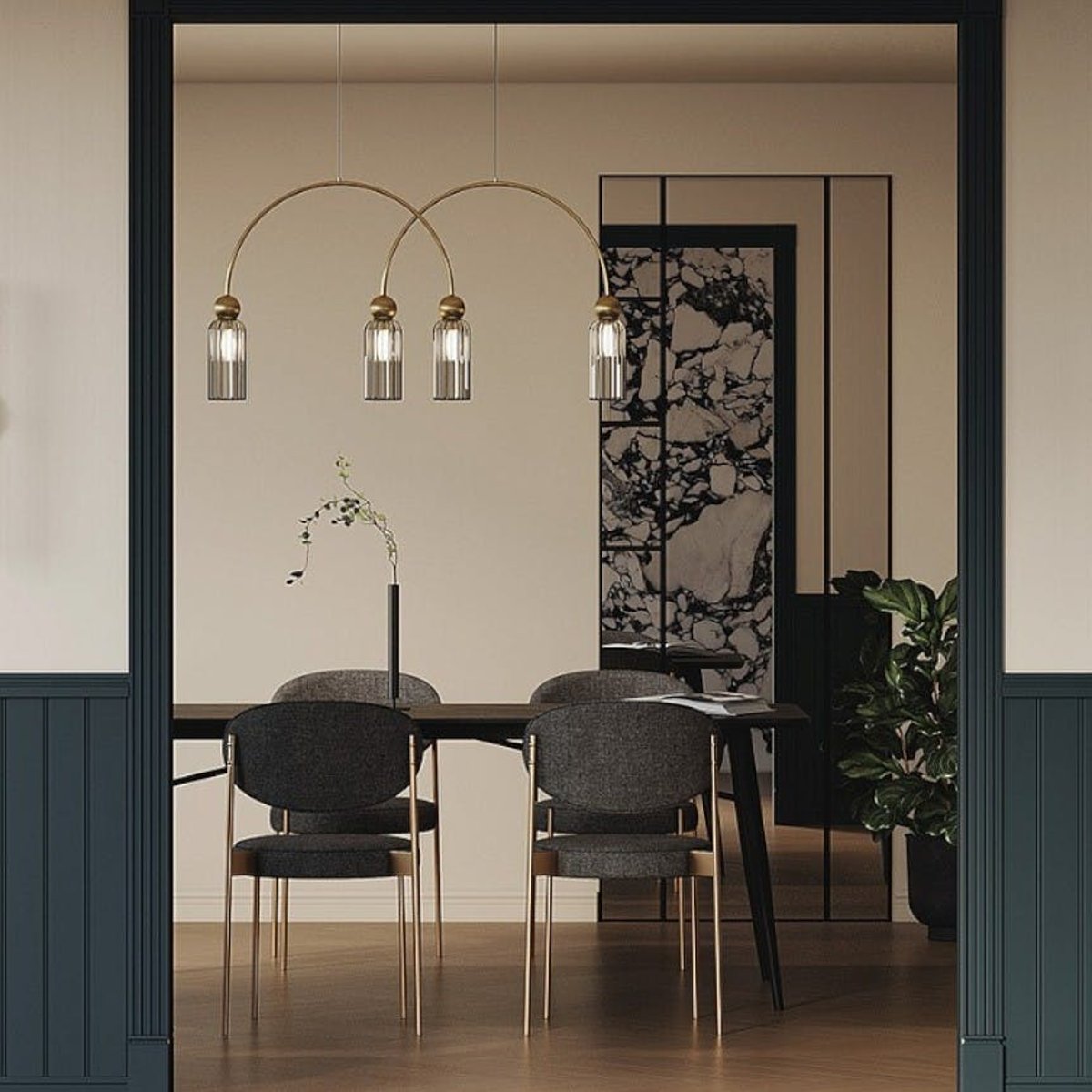 Suspension double arche 4 lampes rétro SOLANA gris fumé, PIER IMPORT