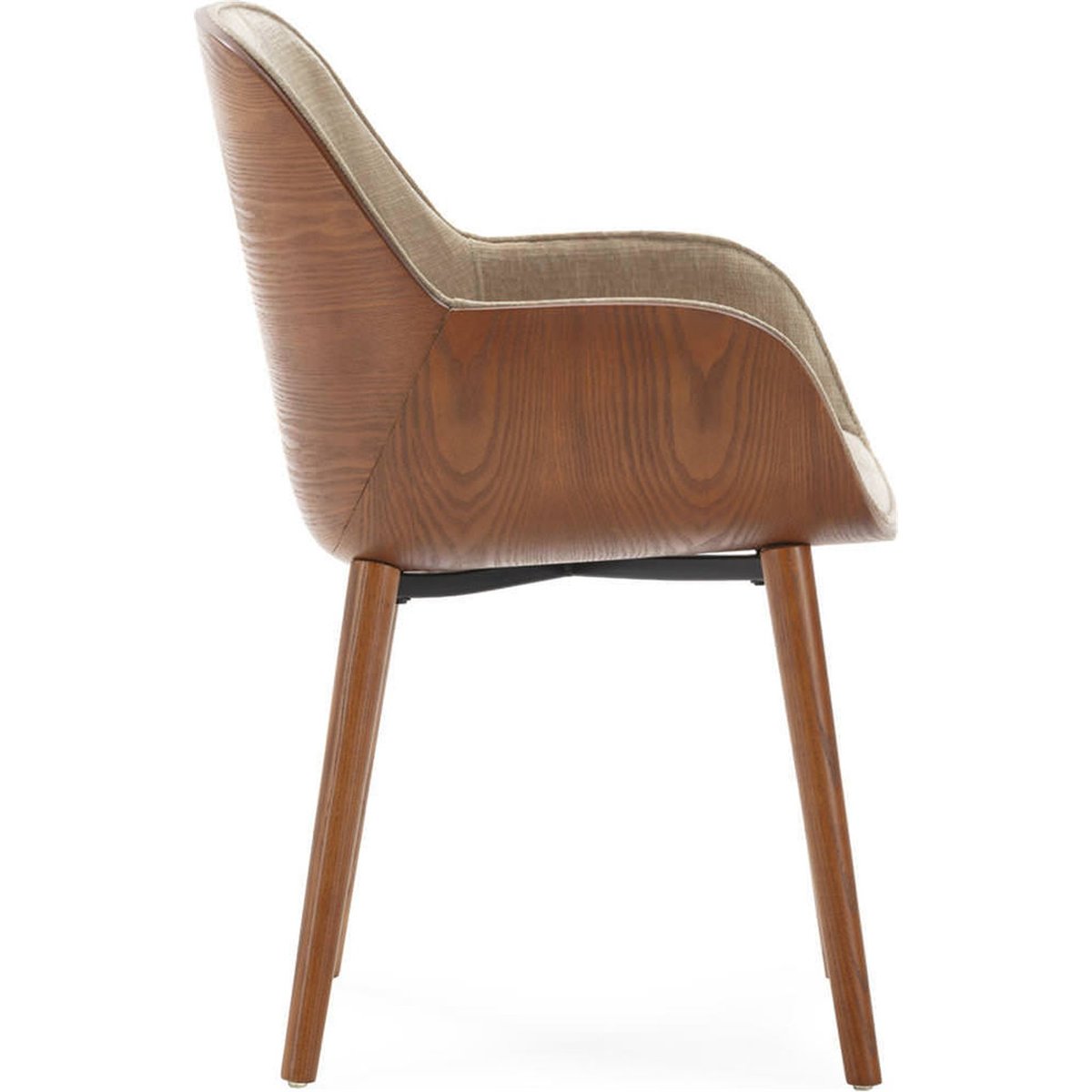 Chaise vintage enveloppante avec accoudoirs noyer et brun clair, RECOLLECTION