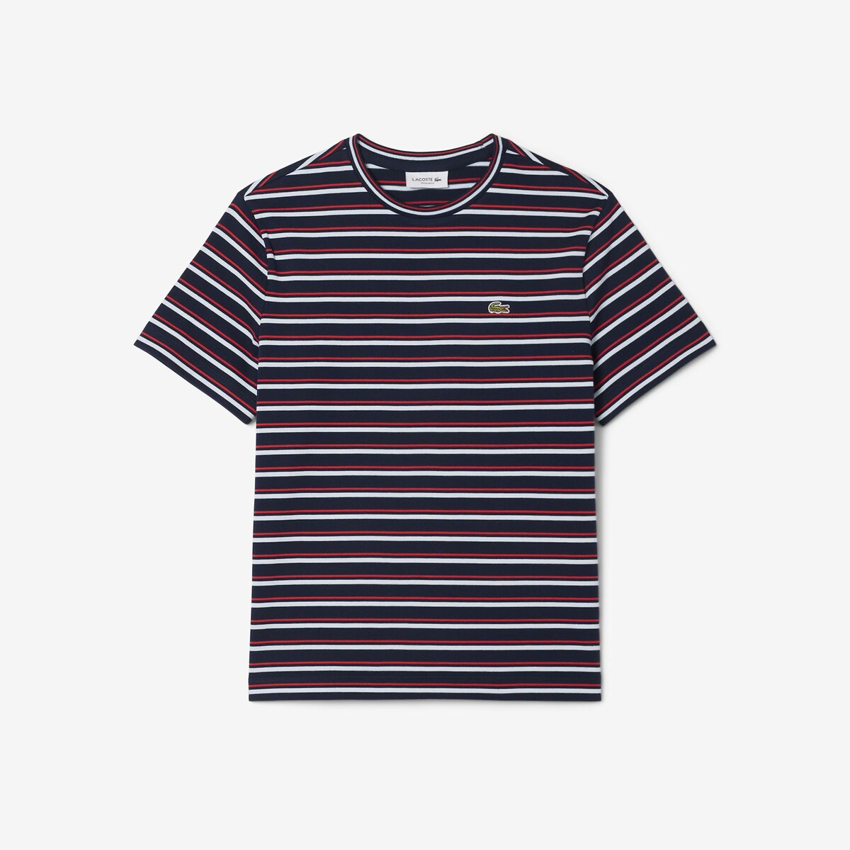 Gestreept T-shirt met korte mouwen marineblauw, LACOSTE
