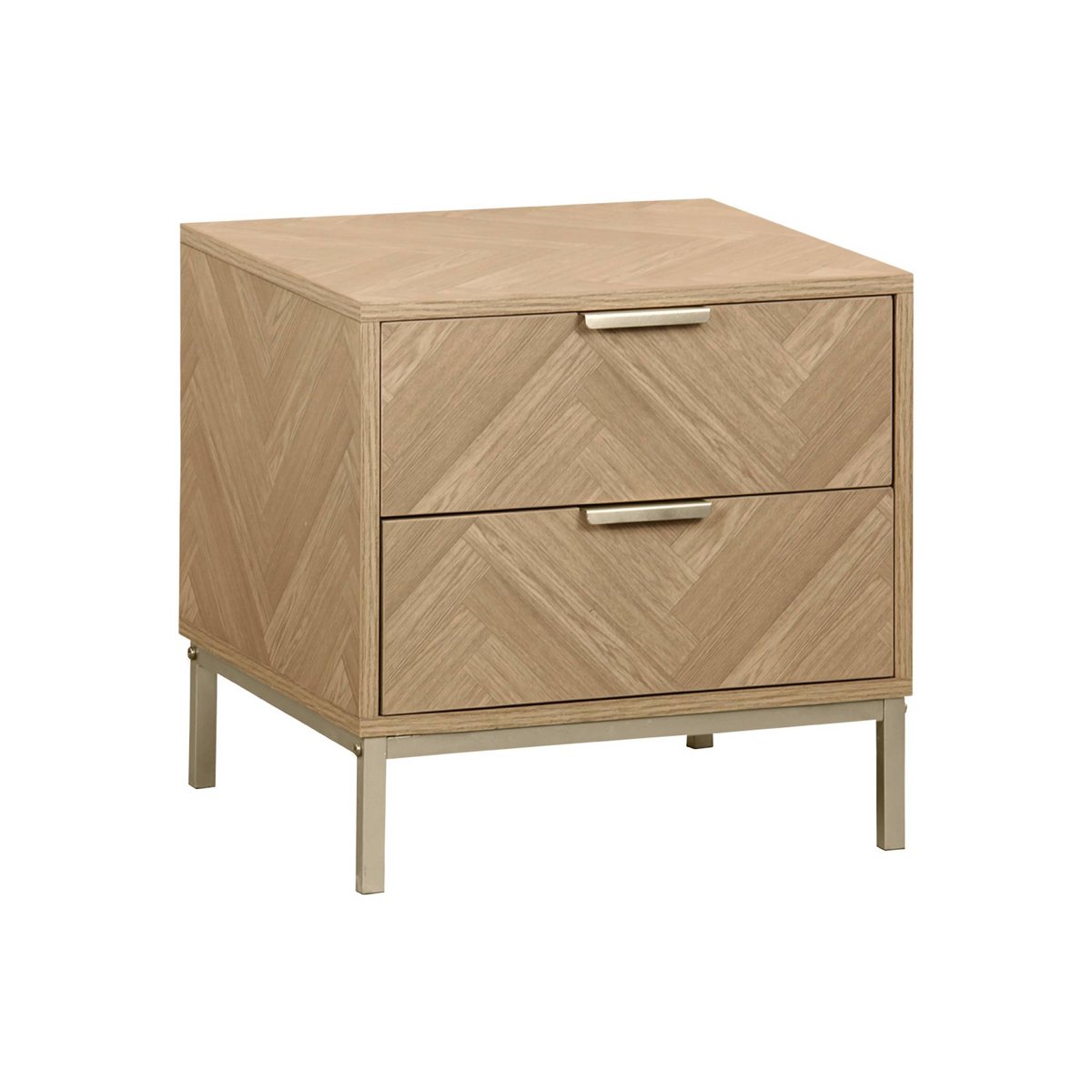 Table de chevet effet bois décor chevrons 2 tiroirs BUDAPEST naturel, SWEEEK