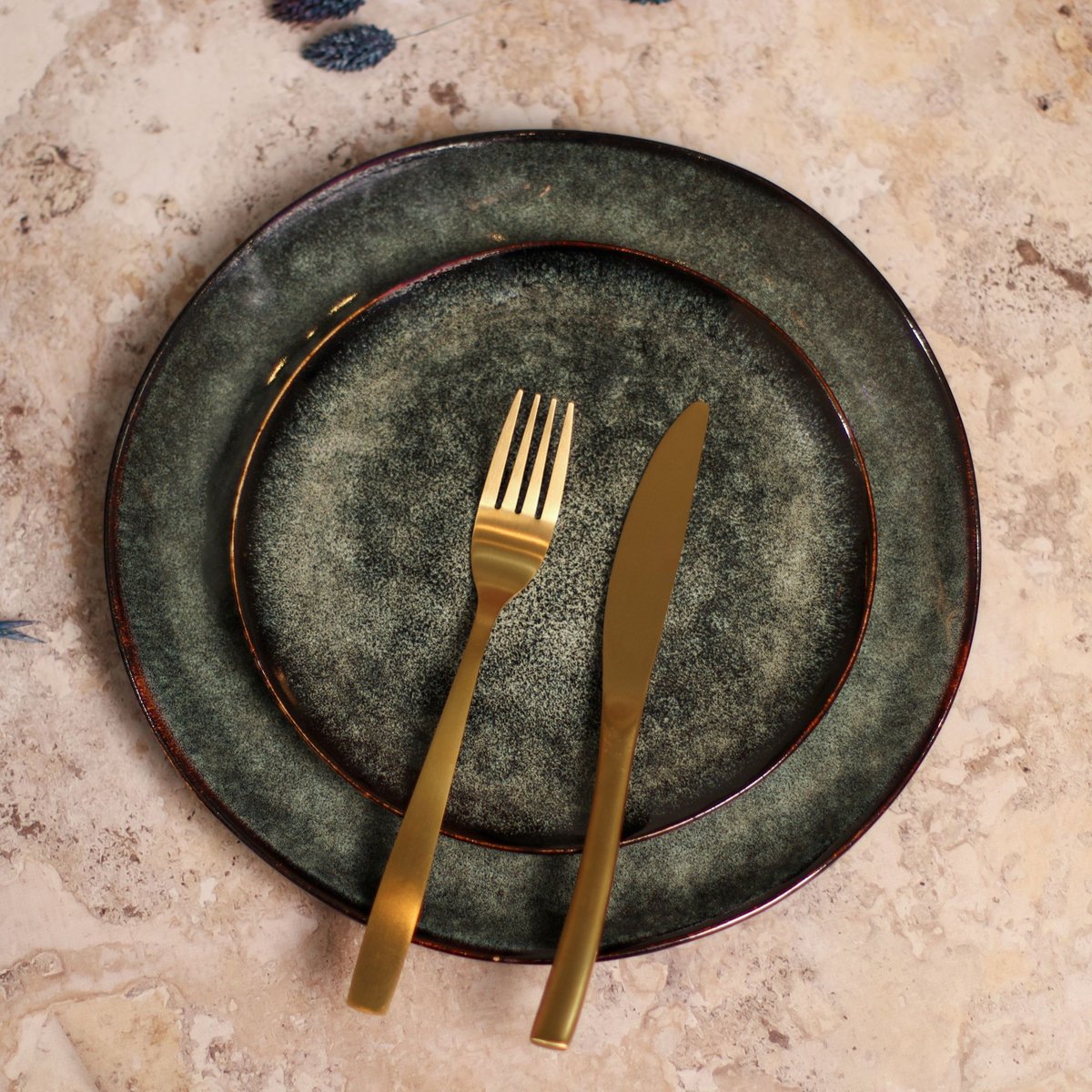 Lot de 6 assiettes à dessert en grès 20,5cm, GRENADA vert, OGO LIVING