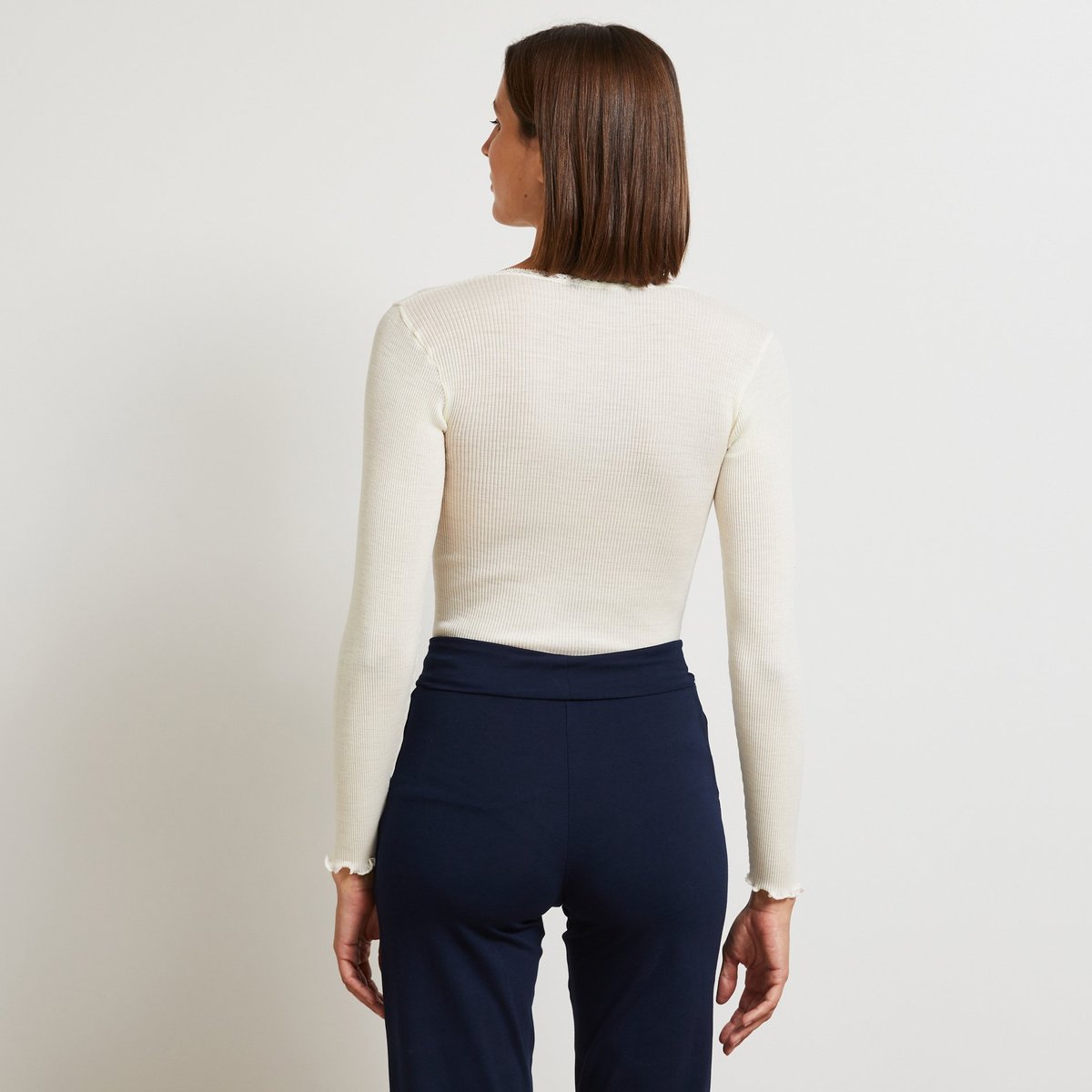T-shirt manches longues en laine et soie, Oeko-Tex ivoire, MONOPRIX