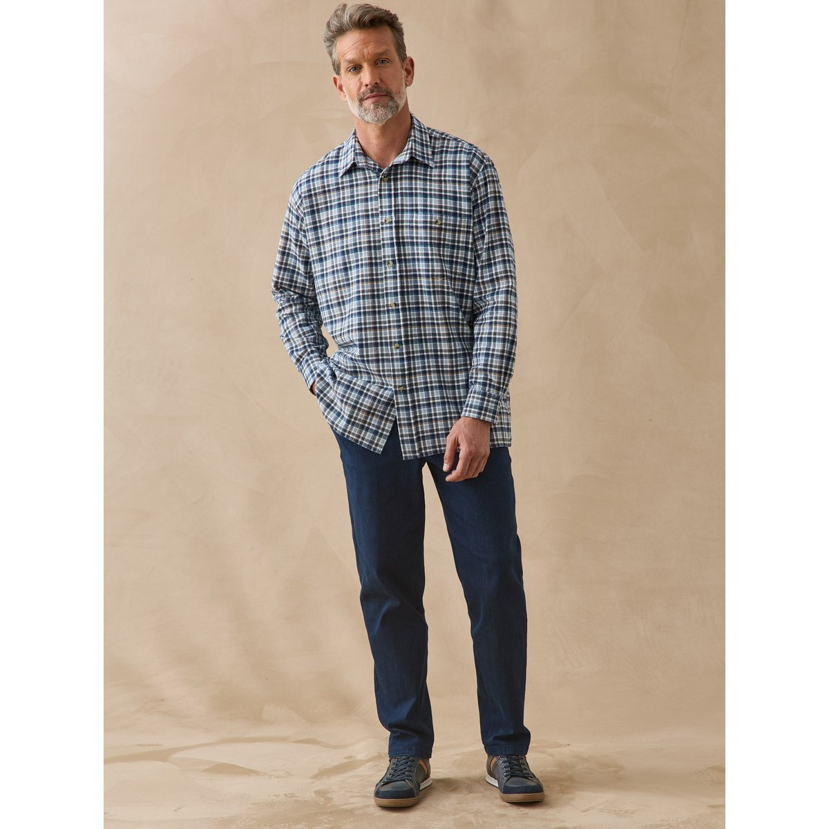 Chemise flanelle homme bleu/marron, DAXON