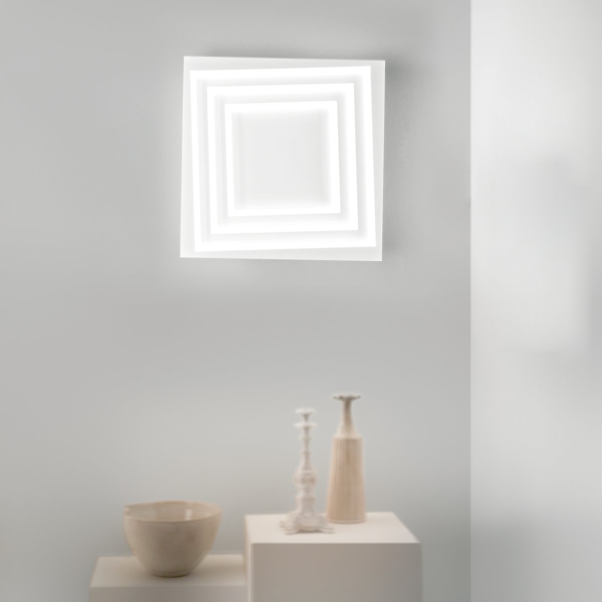 Plafonnier LED design carré, KUNDILI blanc, INSPIRE