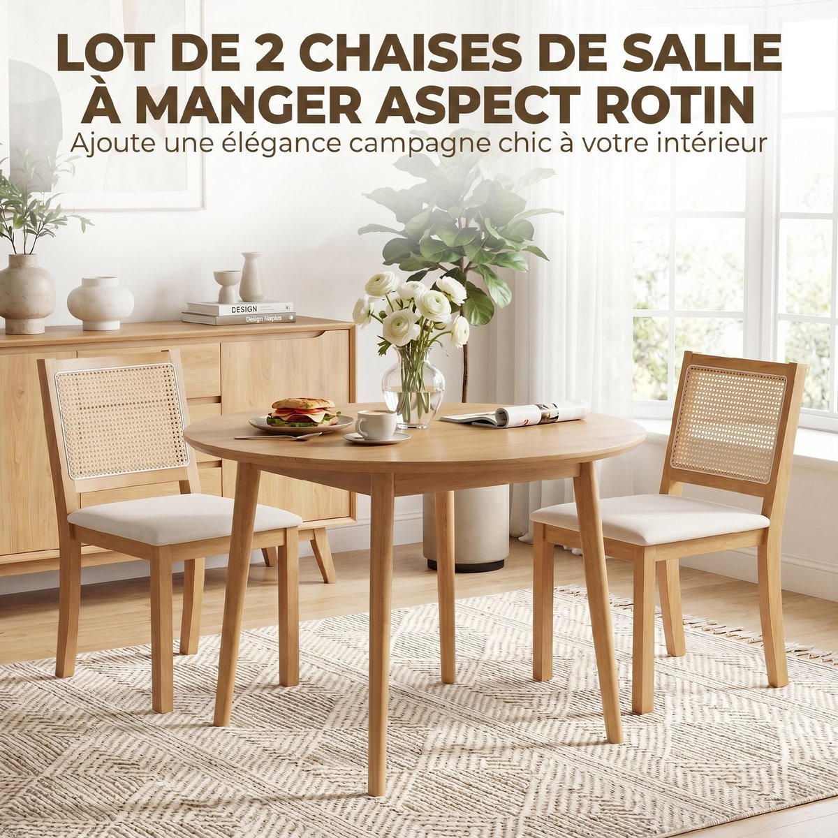 Chaise de salle à manger Bois d'hévéa Crème crème, chêne, HOMCOM