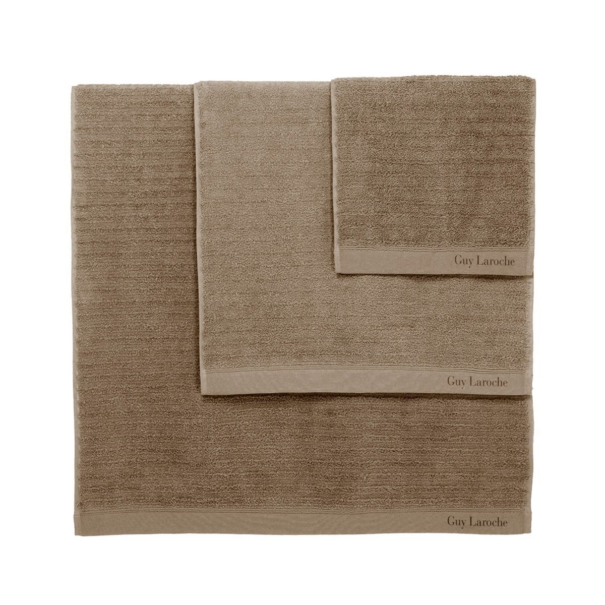 Lot 3 serviettes éponge 500 gr/m2 100% coton, PALACE (30x50+50x90+90x150 cm) vison, GUY LAROCHE